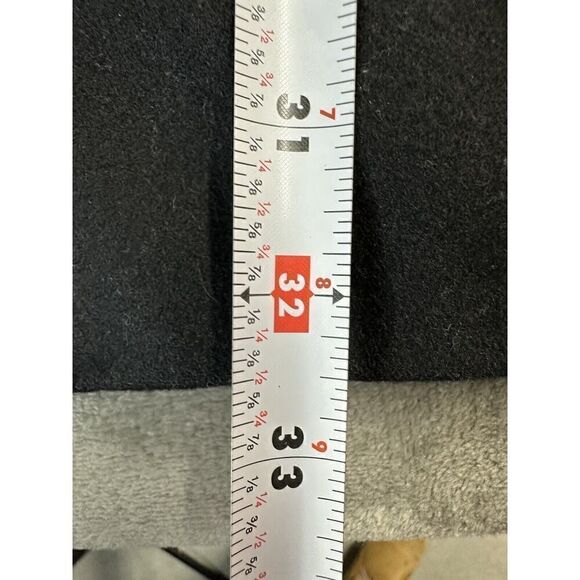 TAHARI~BLACK WOOL RUFFLE SNAP FRONT LEATHER TRIM COAT sz 14 - Picture 15 of 16